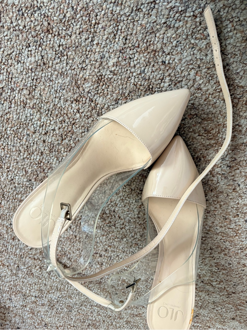 Jennifer Lopez Nude Patent Pointed-Toe Ankle-Strap Flats